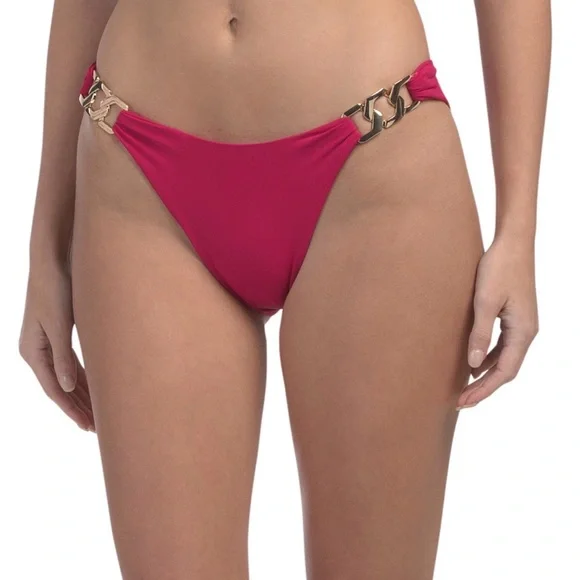 NWT ❤️ Robin Piccone Fuchsia Bikini with Gold Accents. MSRP $216 - Picture 4 of 12